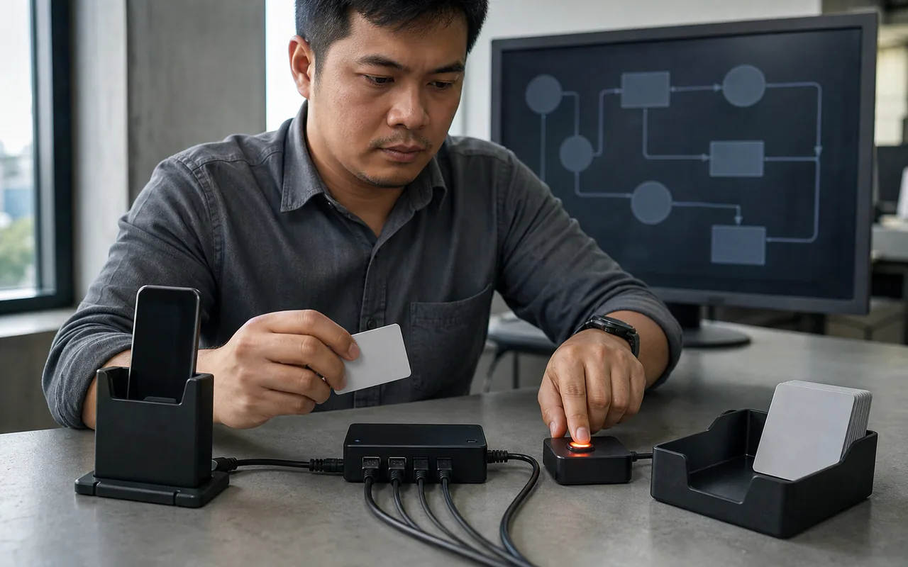 Conceptual workflow integration with blank touchpoint cards and human approval