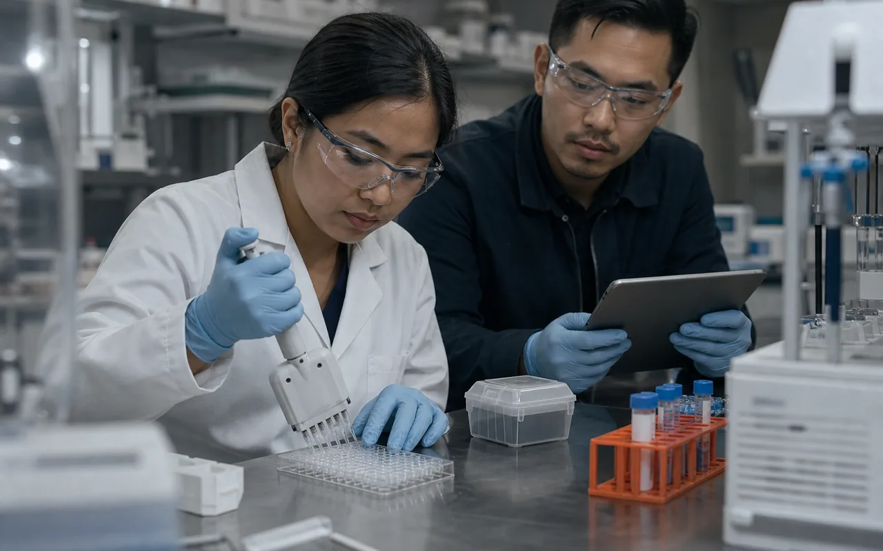 Representative laboratory workflow with microplate preparation and process review