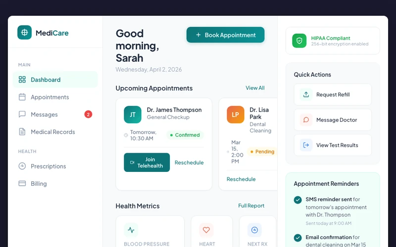 Representative healthcare appointments and patient records interface
