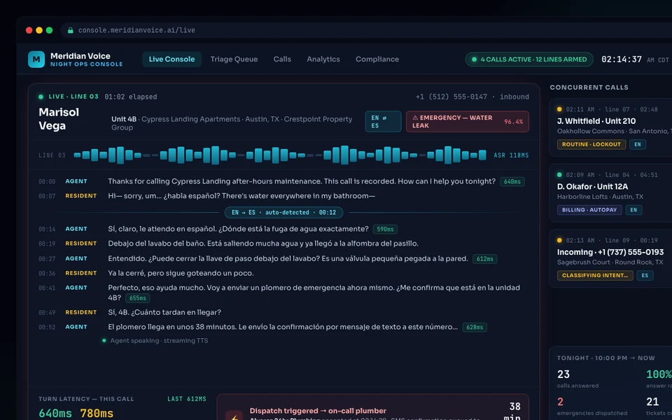 Representative live AI voice operations interface
